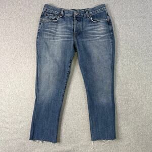 Lucky Brand Jeans Med Wash WMNS 10/30 Denim Mid-Rise Cropped Raw Hem Button Fly
